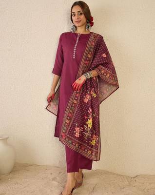Women Ethnic Motifs Embroidered Regular Kurta with Trousers & Printed Dupatta 5