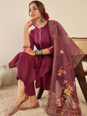 Women Ethnic Motifs Embroidered Regular Kurta with Trousers & Printed Dupatta 7