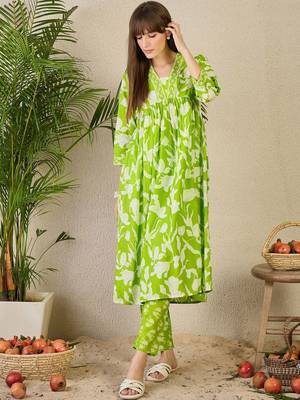 Floral Printed Empire Pure Cotton Kurta with Trousers 6