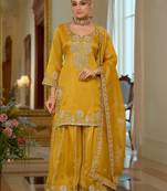 Women Ethnic Motifs Embroidered Regular Thread Work Kurta with Sharara & With Dupatta