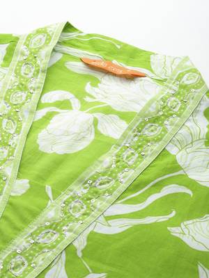 Floral Printed Empire Sequinned Pure Cotton Kurta with Trousers 2