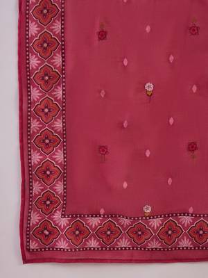 Floral Printed Notch Neck Beads & Stones Pure Cotton Kurta Trousers & Dupatta 3