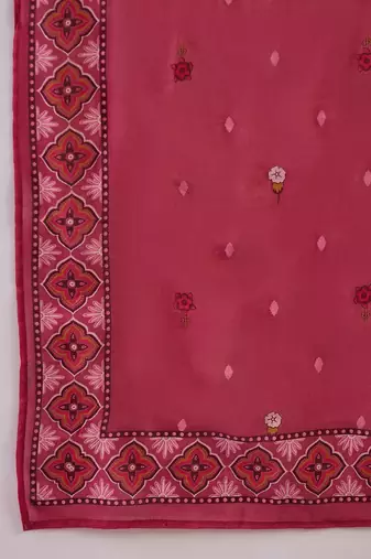 Floral Printed Notch Neck Beads & Stones Pure Cotton Kurta Trousers & Dupatta