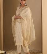Women Ethnic Motifs Embroidered Regular Thread Work Liva Kurta with Trousers & With Dupatta