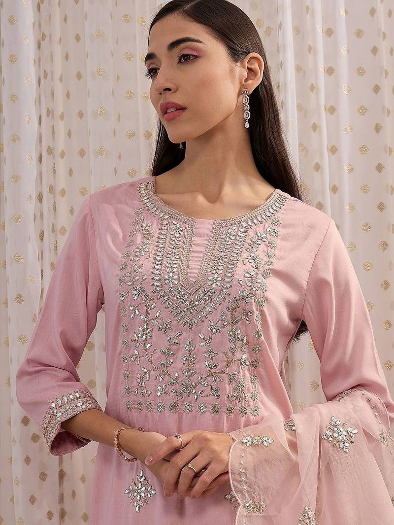 Women Ethnic Motifs Embroidered Regular Mirror Work Kurta with Trousers & With Dupatta