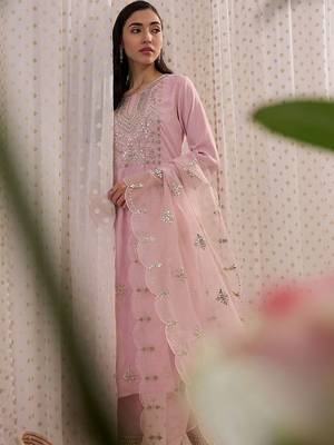 Women Ethnic Motifs Embroidered Regular Mirror Work Kurta with Trousers & With Dupatta 3