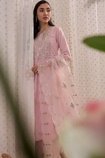 Women Ethnic Motifs Embroidered Regular Mirror Work Kurta with Trousers & With Dupatta