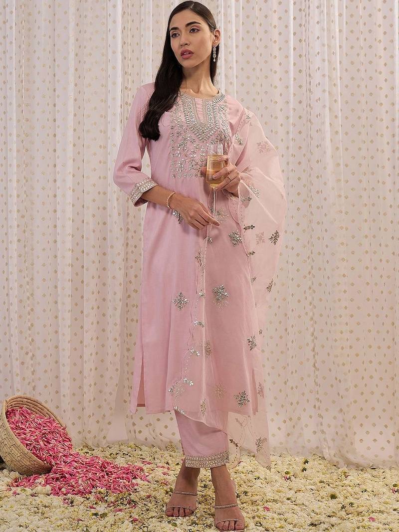 Women Ethnic Motifs Embroidered Regular Mirror Work Kurta with Trousers & With Dupatta