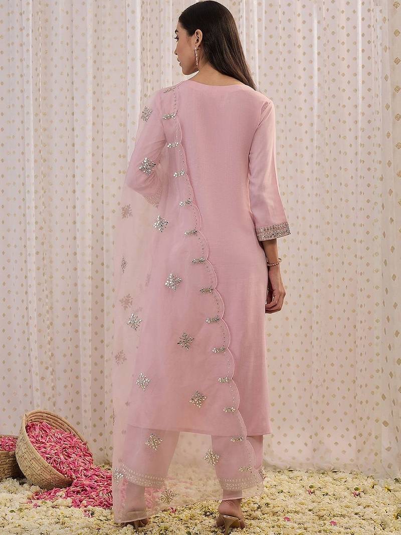 Women Ethnic Motifs Embroidered Regular Mirror Work Kurta with Trousers & With Dupatta