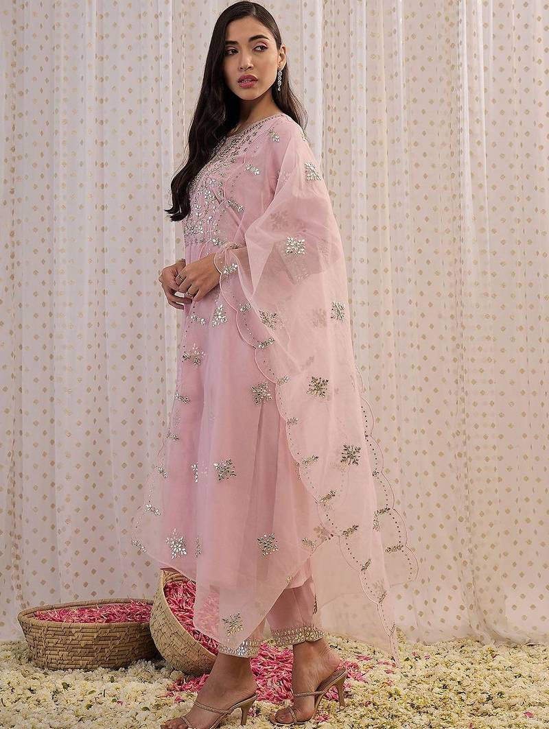 Women Ethnic Motifs Embroidered Regular Mirror Work Kurta with Trousers & With Dupatta