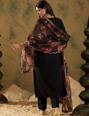 Women Ethnic Motifs Embroidered Regular Kurta with Trousers & With Dupatta 6