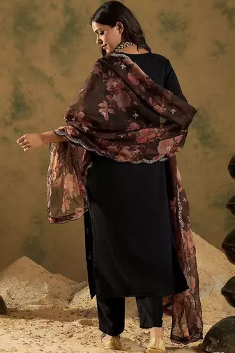 Women Ethnic Motifs Embroidered Regular Kurta with Trousers & With Dupatta