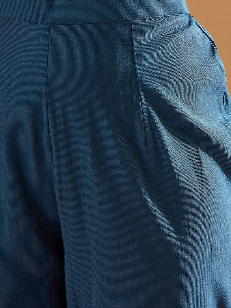 Floral Yoke Design Empire A-Line Sequinned Liva Kurta with Trousers