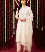 Women Ethnic Motifs Embroidered Regular Thread Work Pure Cotton Kurta with Trousers & With Dupatta