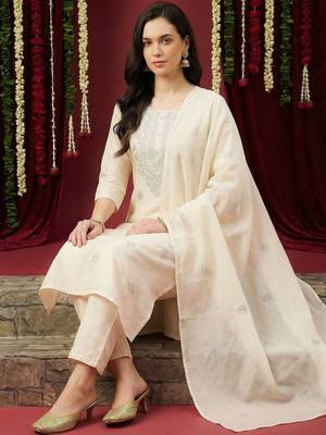 Women Ethnic Motifs Embroidered Regular Thread Work Pure Cotton Kurta with Trousers & With Dupatta 5