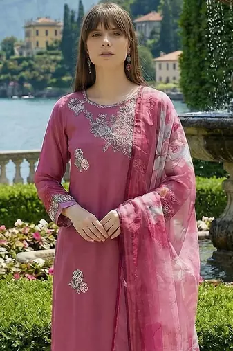 Women Floral Embroidered Regular Thread Work Kurta with Trousers & With Dupatta