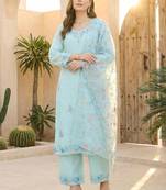 Women Floral Embroidered Regular Thread Work Kurta with Palazzos & With Dupatta