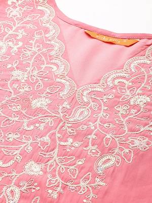 Floral Embroidered Sequinned Liva Kurta With Trousers & Dupatta 3
