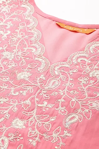 Floral Embroidered Sequinned Liva Kurta With Trousers & Dupatta