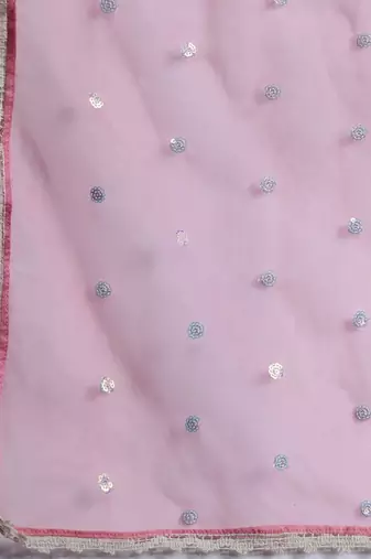 Floral Embroidered Sequinned Liva Kurta With Trousers & Dupatta
