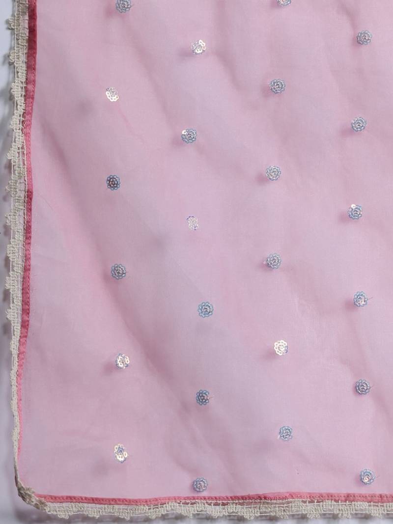 Floral Embroidered Sequinned Liva Kurta With Trousers & Dupatta