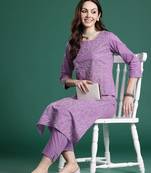 Floral Embroidered Thread Work Pure Cotton Kurta with Trousers