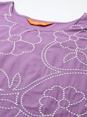 Floral Embroidered Thread Work Pure Cotton Kurta with Trousers 2