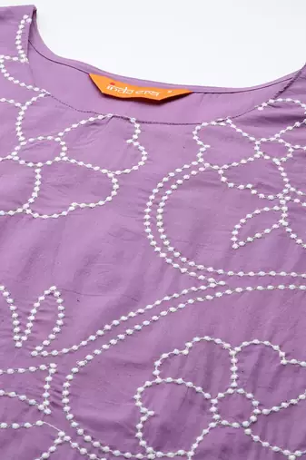 Floral Embroidered Thread Work Pure Cotton Kurta with Trousers