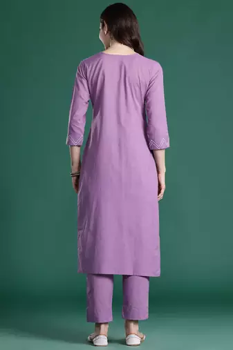 Floral Embroidered Thread Work Pure Cotton Kurta with Trousers