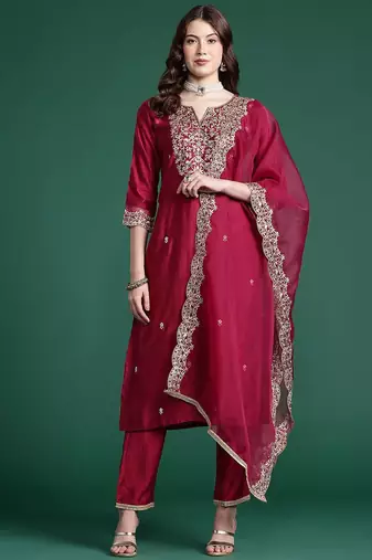 Women Embroidered Straight Kurta Set