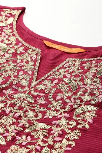 Women Embroidered Straight Kurta Set