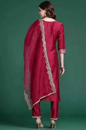 Women Embroidered Straight Kurta Set