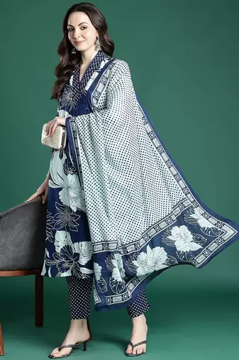 Floral Printed Regular Pure Cotton Kurta with Trousers & Dupatta