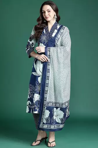 Floral Printed Regular Pure Cotton Kurta with Trousers & Dupatta