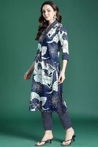 Floral Printed Regular Pure Cotton Kurta with Trousers & Dupatta