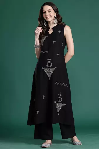 Ethnic Motifs Embroidered Pure Cotton Kurta with Palazzos