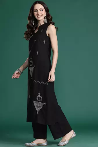 Ethnic Motifs Embroidered Pure Cotton Kurta with Palazzos
