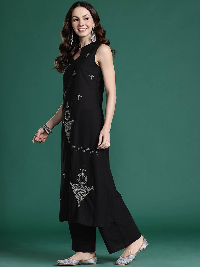 Ethnic Motifs Embroidered Pure Cotton Kurta with Palazzos