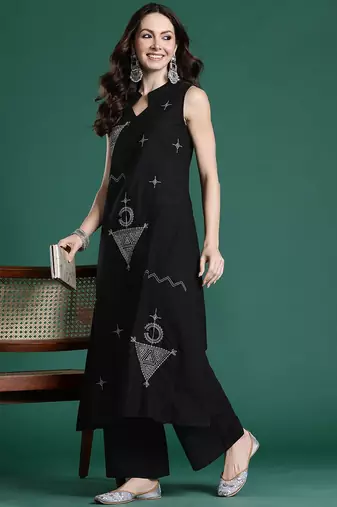 Ethnic Motifs Embroidered Pure Cotton Kurta with Palazzos