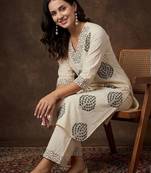 Women Ethnic Motifs Printed Regular Sequinned Pure Cotton Kurta with Palazzos