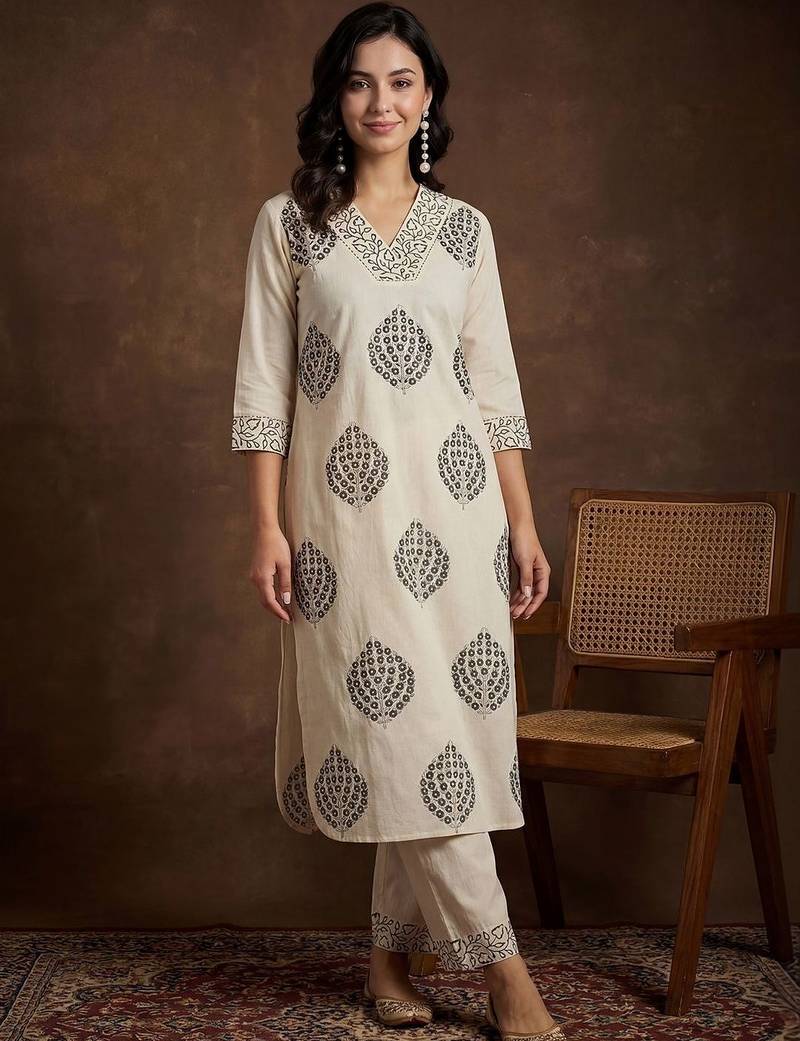 Women Ethnic Motifs Printed Regular Sequinned Pure Cotton Kurta with Palazzos