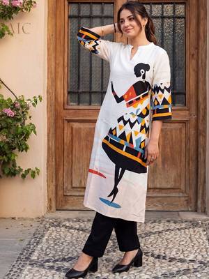 Women Printed Regular Kurta with Trousers 6