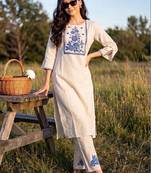Women Floral Embroidered Regular Thread Work Pure Cotton Kurta with Trousers