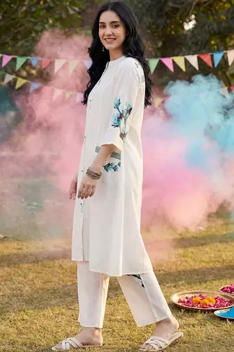 Women Floral Printed Regular Pure Cotton Kurta with Trousers