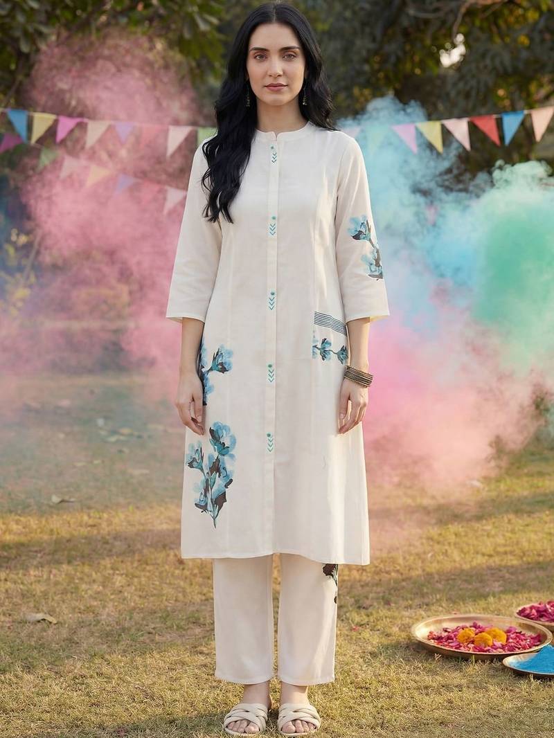 Women Floral Printed Regular Pure Cotton Kurta with Trousers