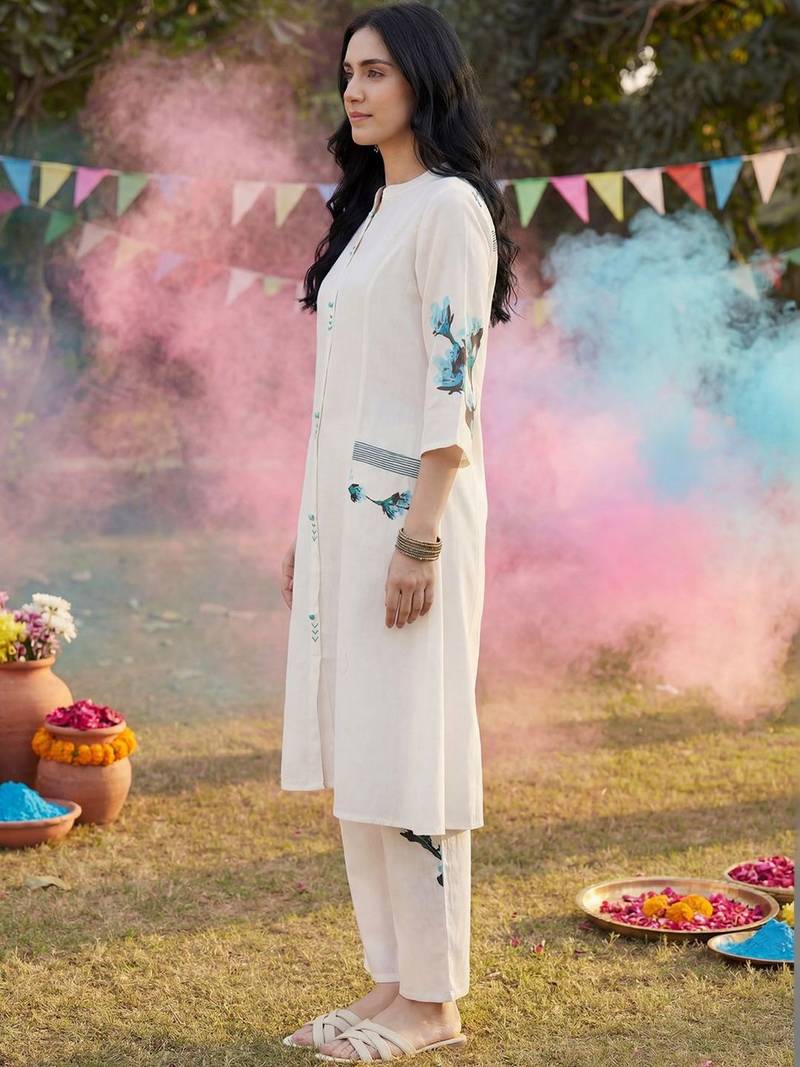Women Floral Printed Regular Pure Cotton Kurta with Trousers