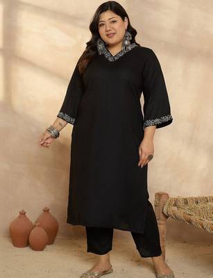Women Plus Size Regular Thread Work Kurta with Trousers 6