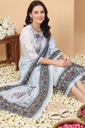 Women Floral Printed Regular Kurta with Trousers & With Dupatta