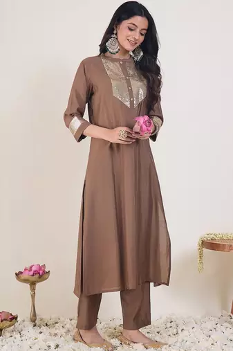 Sequinned Straight Kurta With Trouser