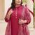 Plus Size Red Embroidered Straight Kurta Trousers With Dupatta Set